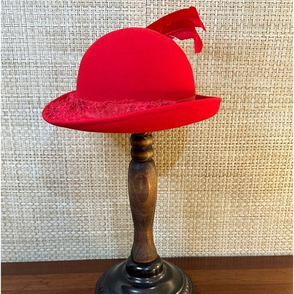 🌟HP🌟VTG 1960s-70s Red Doeskin Felt 100% Wool by Bollman Hat for Miss Bierner - Picture 5 of 10